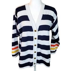 Farrago Women Striped 3/4 Sleeves Cardigan Sweater Size (see measurements)